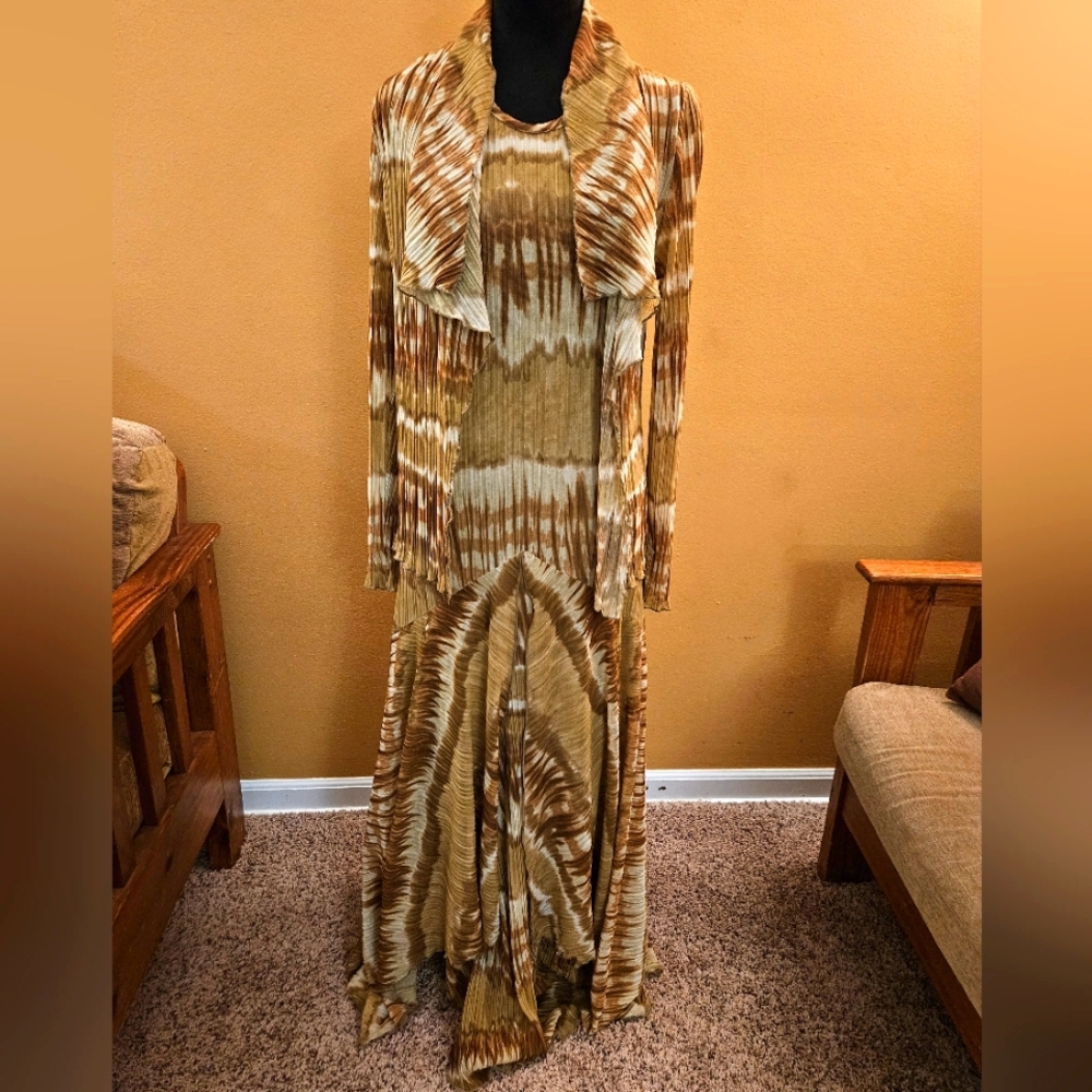 Vintage Brown Ombre Maxi Dress with Cardigan